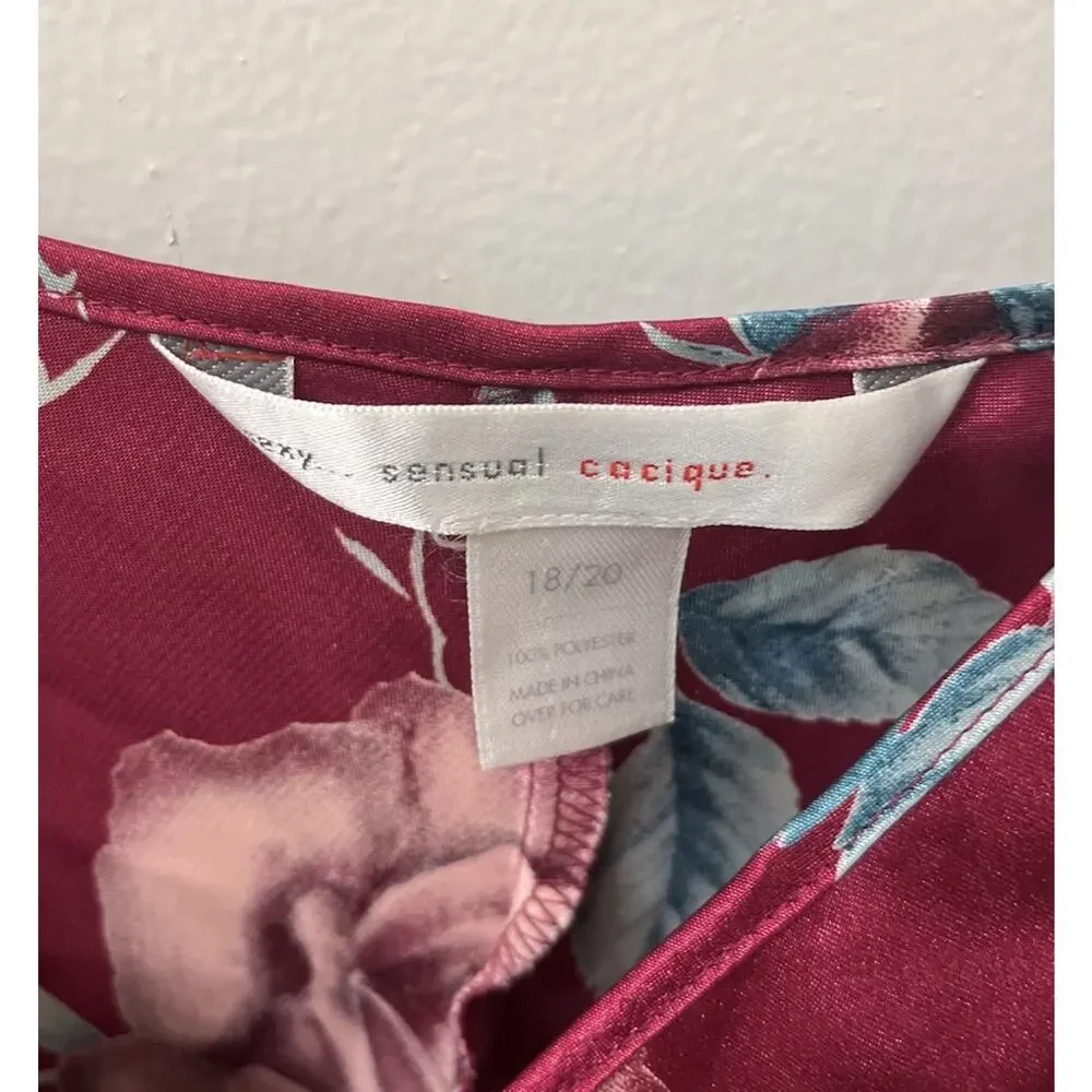 CACIQUE Lingerie Floral Roses‎ Tank Slip Dress Sz 18/20 Adjustable Strap Sexy